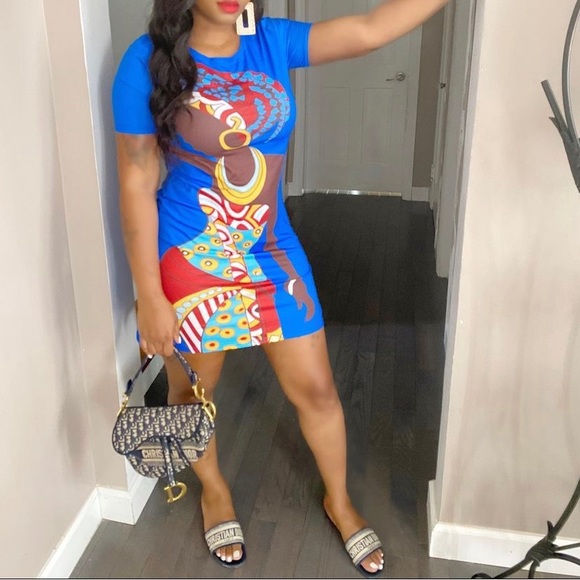 DASHIKI PRINT SHIRT DRESS - Picture 1 of 4